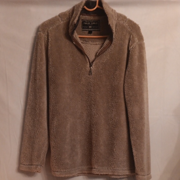 True Grit Tan Zip Up Sweater Plush Fleece Mens Size Small - Picture 1 of 6